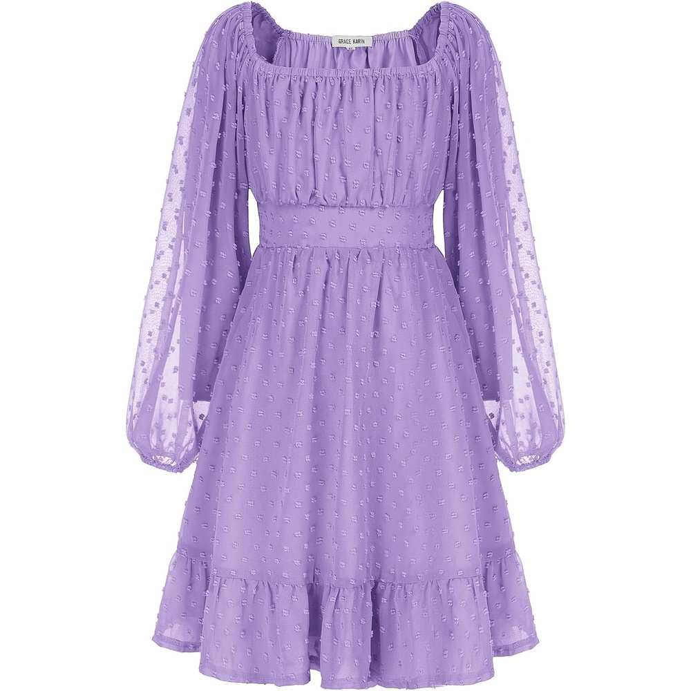 image:imageGRACE KARIN Girls Fall Winter Dress Long Sleeve Casual Party Outfit 614Purple