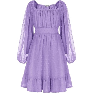GRACE KARIN Girls Fall Winter Dress Long Sleeve Casual Party Outfit 6-14(Purple)