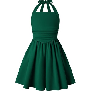 GRACE KARIN Girls Halter Birthday Party Formal Tie Back Dresses with Pocket(Dark Green)
