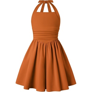GRACE KARIN Girls Halter Birthday Party Formal Tie Back Dresses with Pocket(Pumpkin Orange)