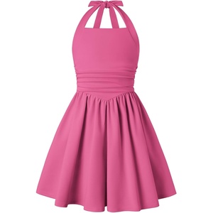 GRACE KARIN Girls Halter Birthday Party Formal Tie Back Dresses with Pocket(Rose Red)