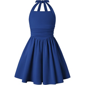 GRACE KARIN Girls Halter Birthday Party Formal Tie Back Dresses with Pocket(Royal Blue)