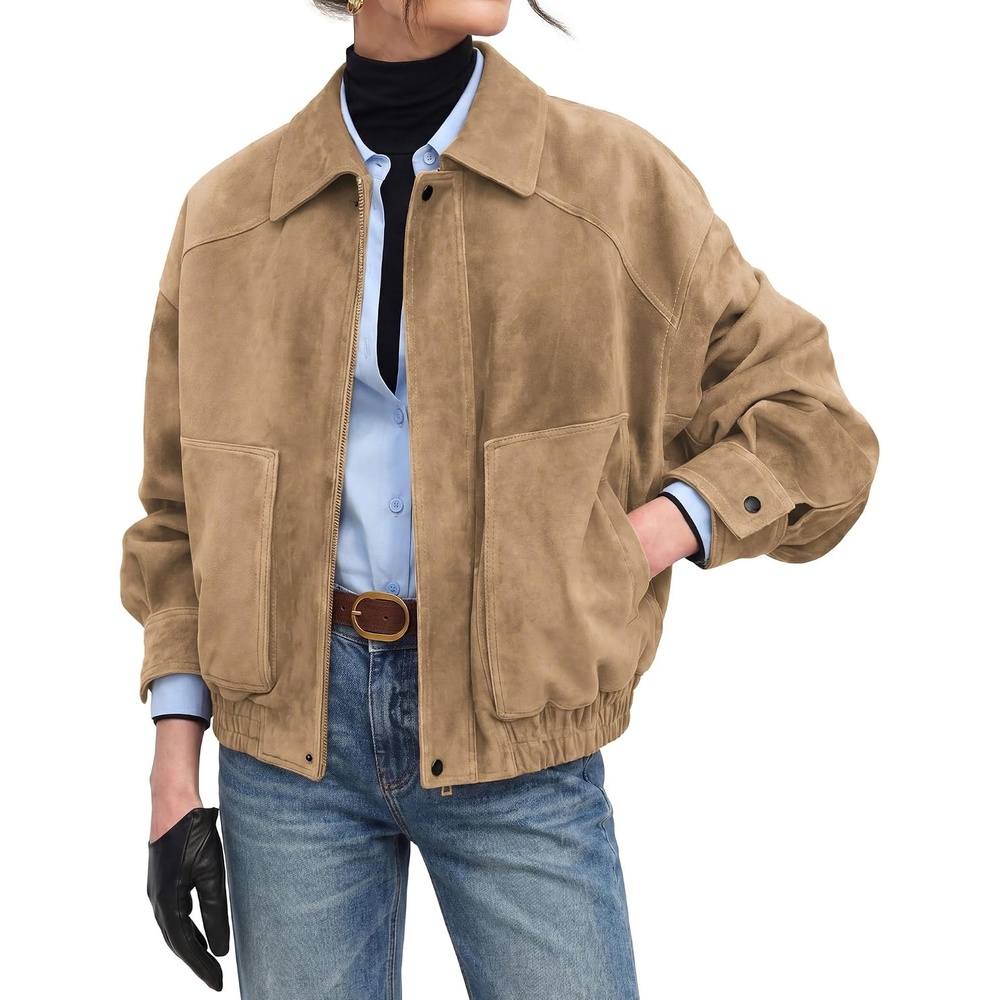 image:imageGRACE KARIN Womens Faux Suede Jacket Fall Long Sleeve CoatKhaki