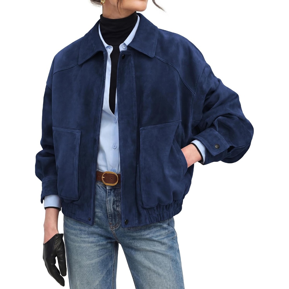 image:imageGRACE KARIN Womens Faux Suede Jacket Fall Long Sleeve CoatNavy Blue