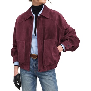 GRACE KARIN Women’s Faux Suede Jacket Fall Long Sleeve Coat(Wine Red)