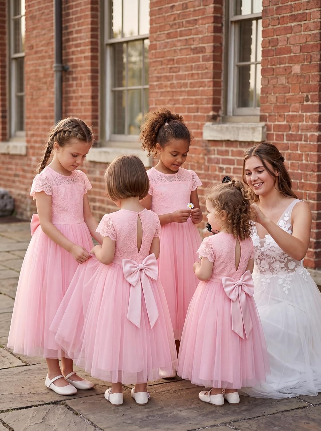 image:imageGRACE KARIN Flower Girl Dress Big Bow Kids Lace Tulle Princess Wedding GownBlush Pink Long