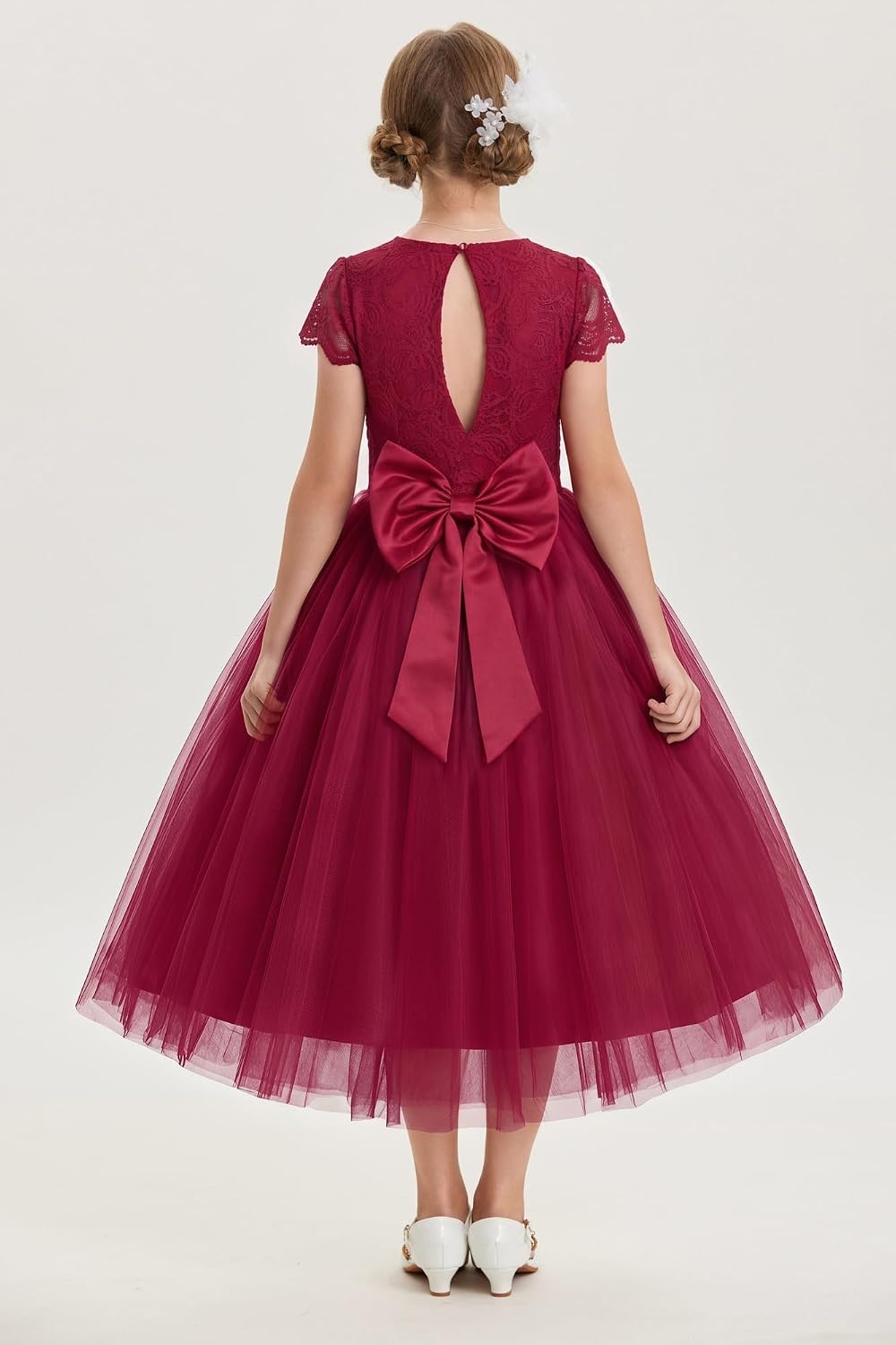 image:imageGRACE KARIN Flower Girl Dress Big Bow Kids Lace Tulle Princess Wedding GownBurgundy Long