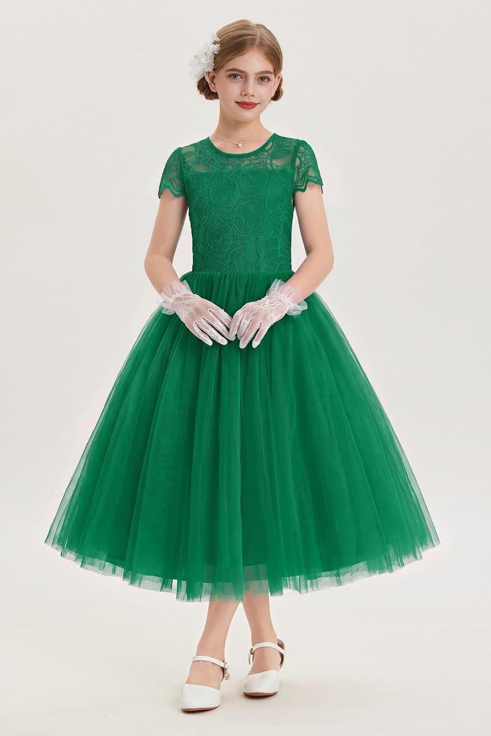 image:imageGRACE KARIN Flower Girl Dress Big Bow Kids Lace Tulle Princess Wedding GownDark Green Long
