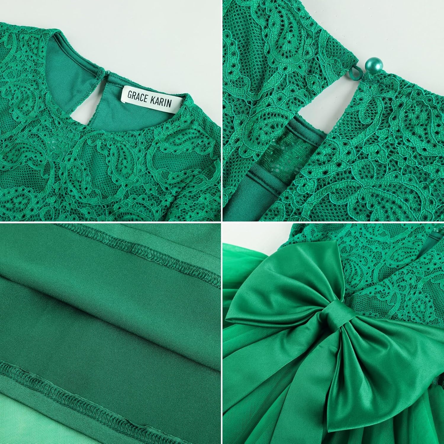 image:imageGRACE KARIN Flower Girl Dress Big Bow Kids Lace Tulle Princess Wedding GownDark Green Long