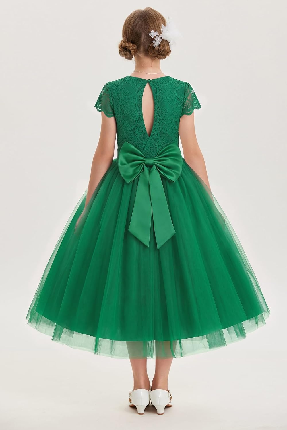 image:imageGRACE KARIN Flower Girl Dress Big Bow Kids Lace Tulle Princess Wedding GownDark Green Long