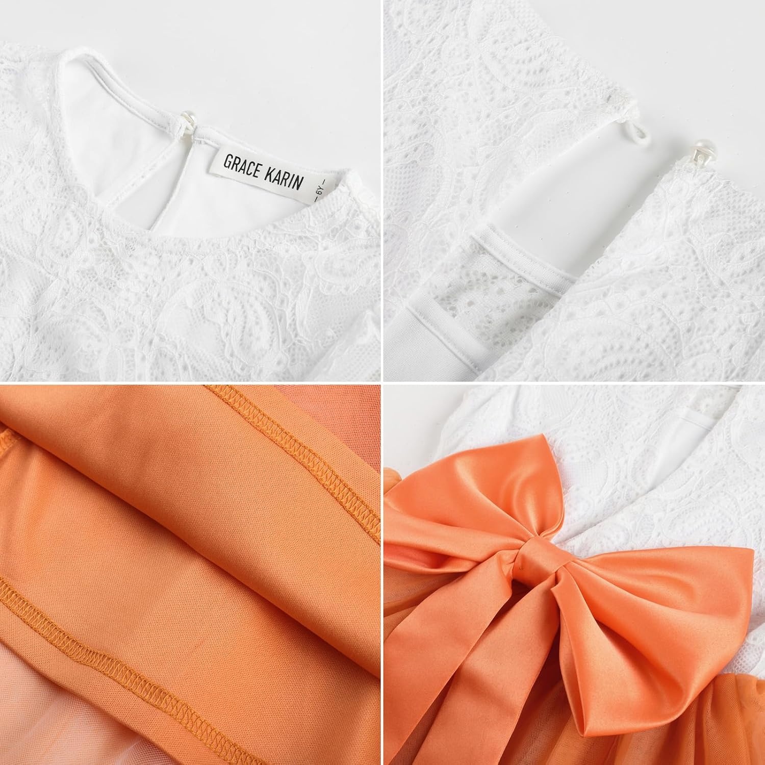 image:imageGRACE KARIN Flower Girl Dress Big Bow Kids Lace Tulle Princess Wedding GownPumpkin Orange Long