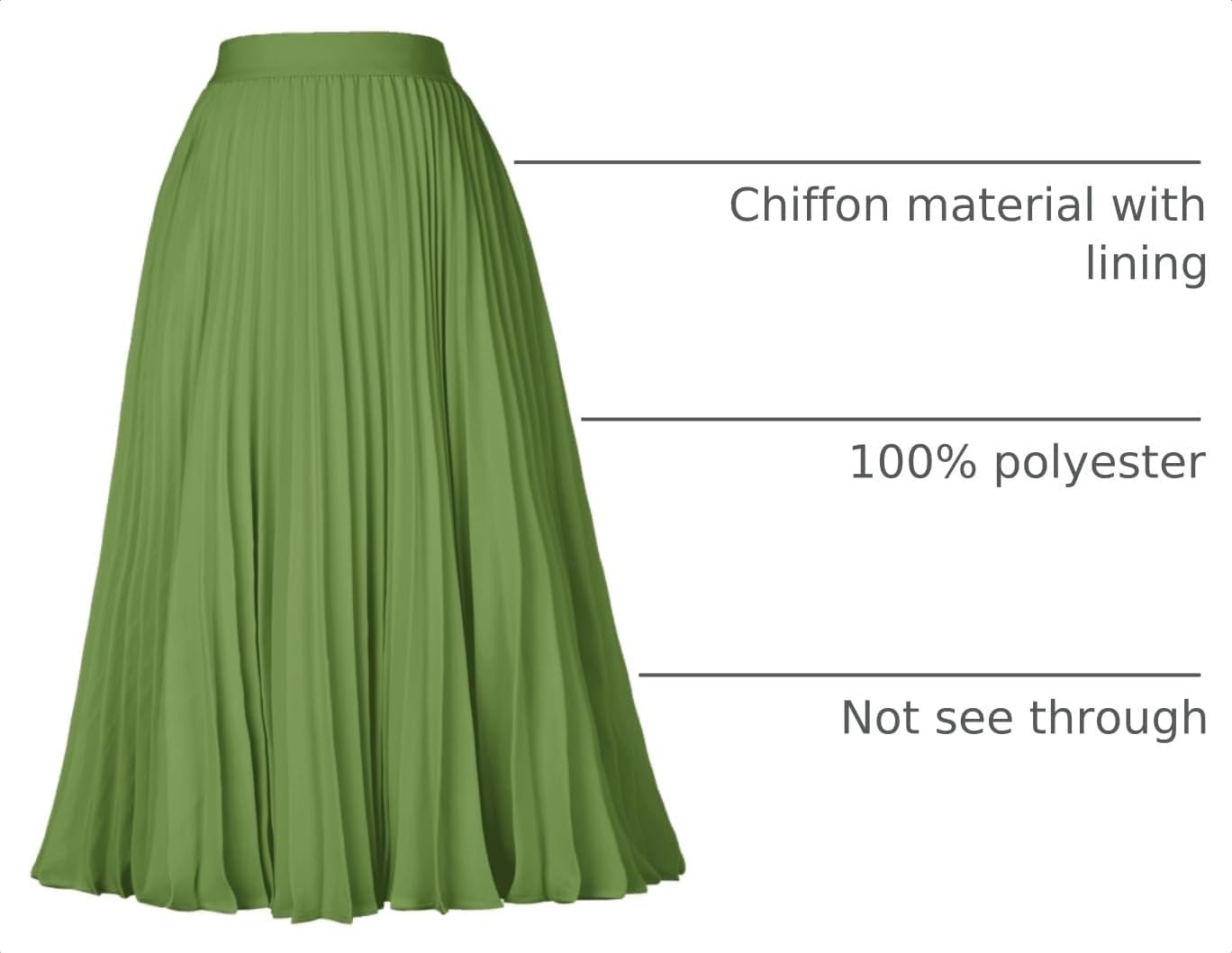 image:imageGRACE KARIN Pleated Midi Skirt for Women Chiffon ALine OutfitsGrass Green