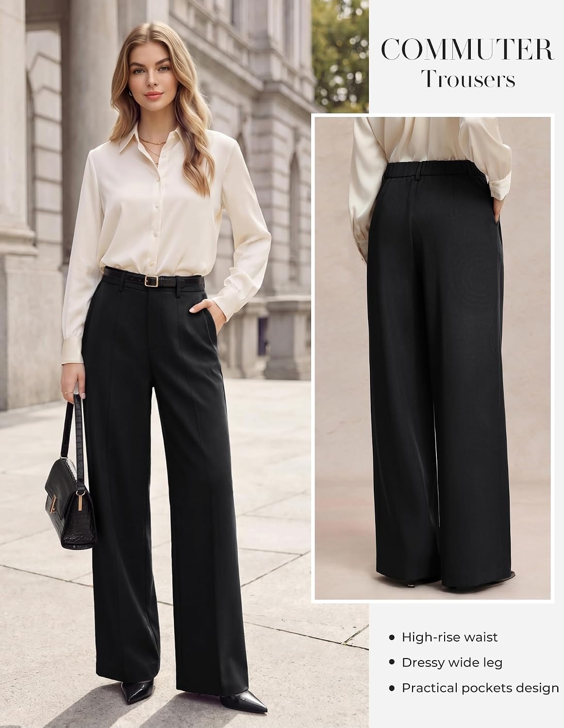 image:imageGRACE KARIN Womens Wide Leg Dress Pants Business Office Work Slacks OutfitBlack