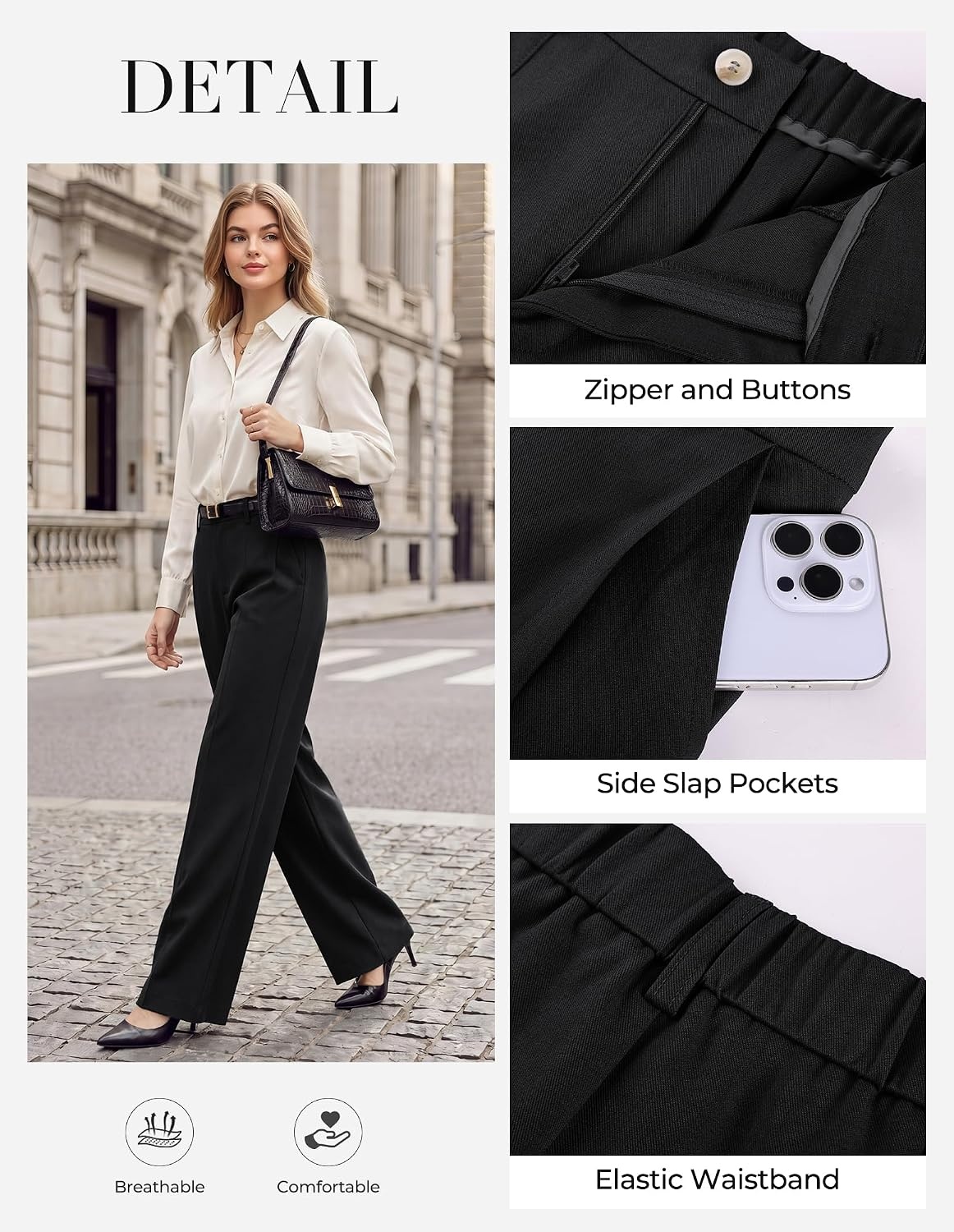 image:imageGRACE KARIN Womens Wide Leg Dress Pants Business Office Work Slacks OutfitBlack