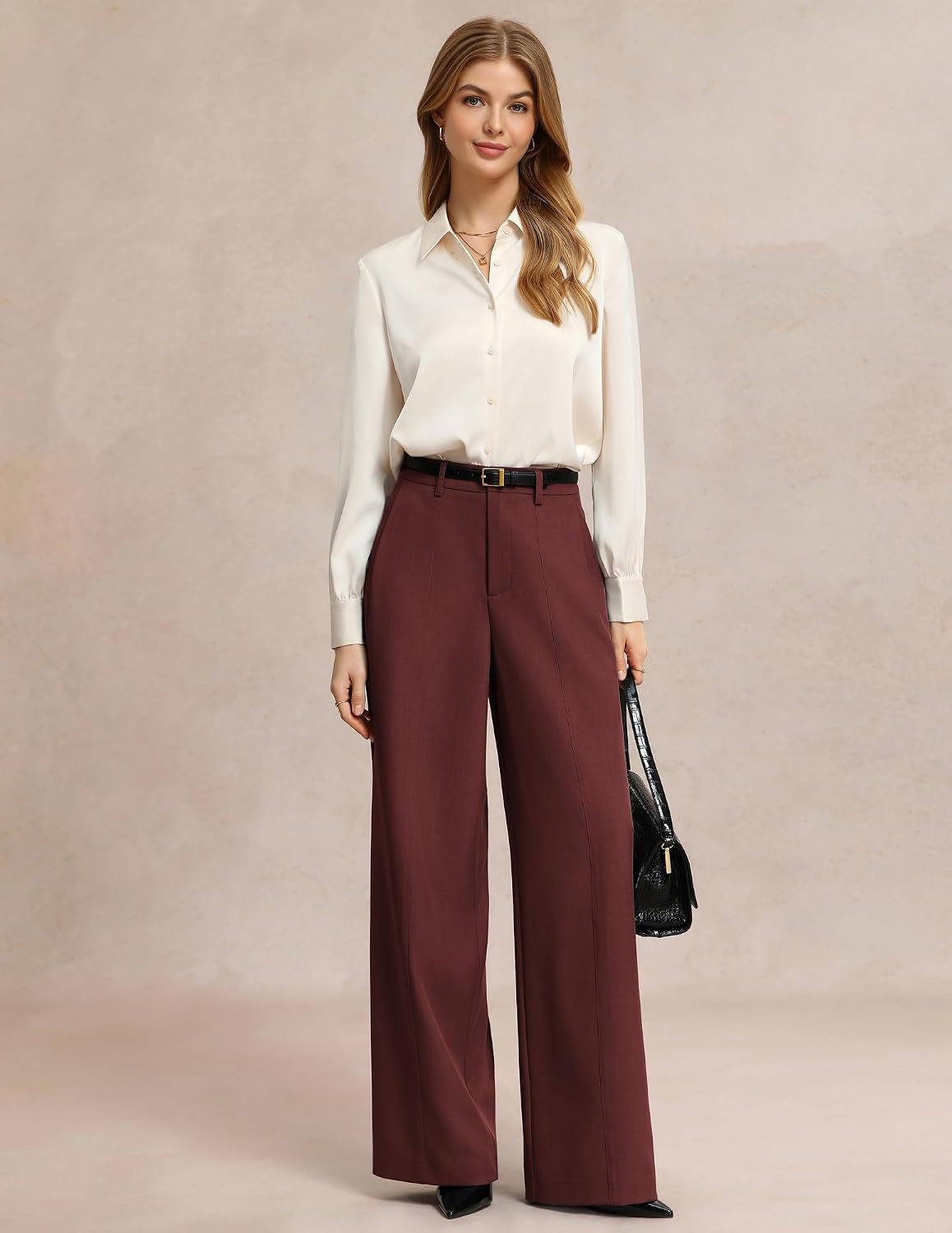 image:imageGRACE KARIN Womens Wide Leg Dress Pants Business Office Work Slacks OutfitBurgundy