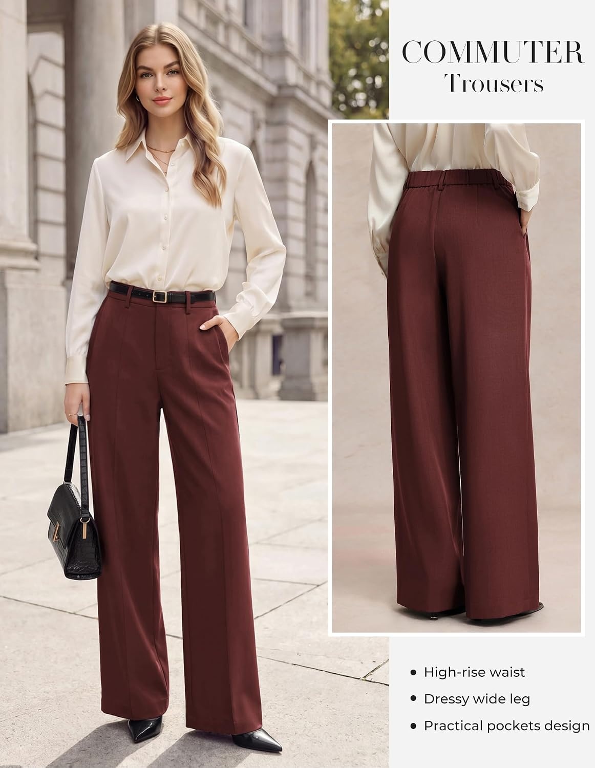 image:imageGRACE KARIN Womens Wide Leg Dress Pants Business Office Work Slacks OutfitBurgundy