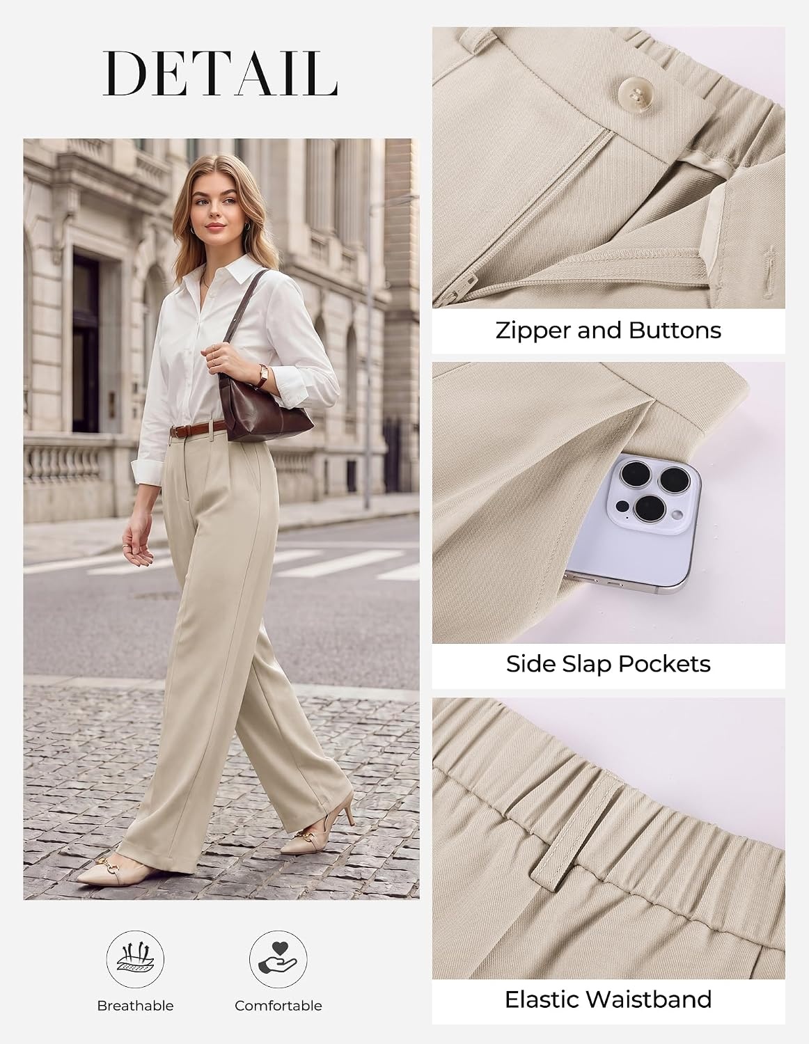 image:imageGRACE KARIN Womens Wide Leg Dress Pants Business Office Work Slacks OutfitCream