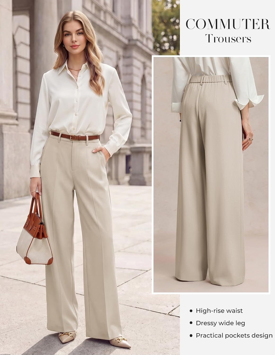 image:imageGRACE KARIN Womens Wide Leg Dress Pants Business Office Work Slacks OutfitCream