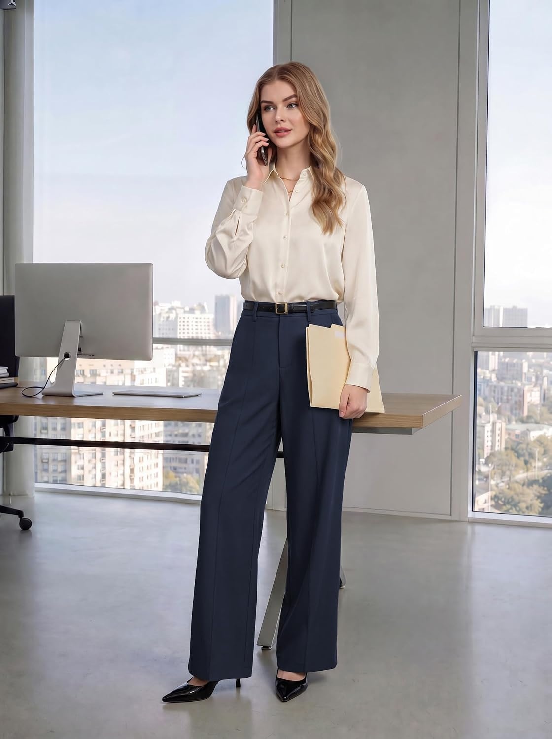 image:imageGRACE KARIN Womens Wide Leg Dress Pants Business Office Work Slacks OutfitDark Blue