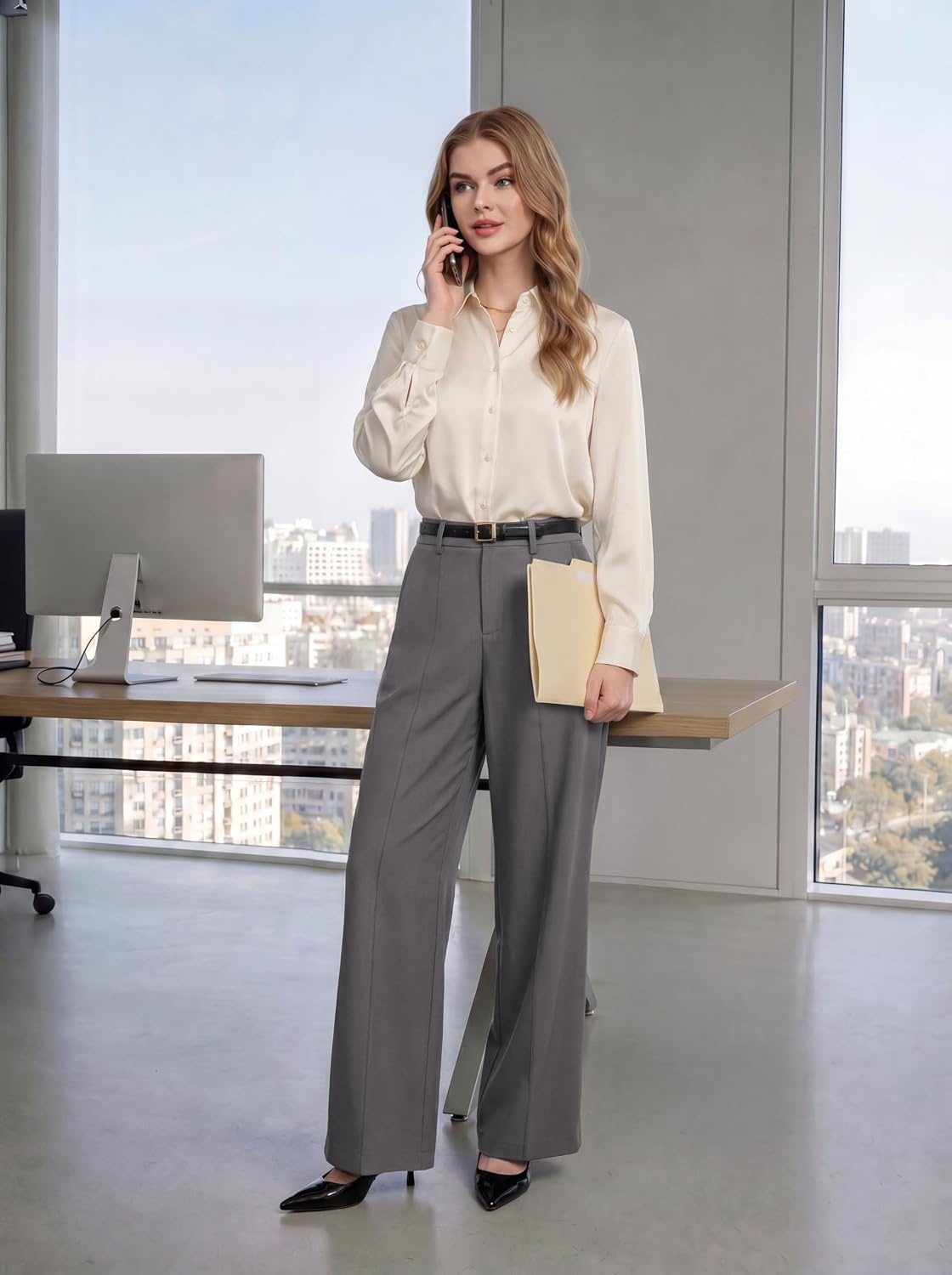 image:imageGRACE KARIN Womens Wide Leg Dress Pants Business Office Work Slacks OutfitGrey