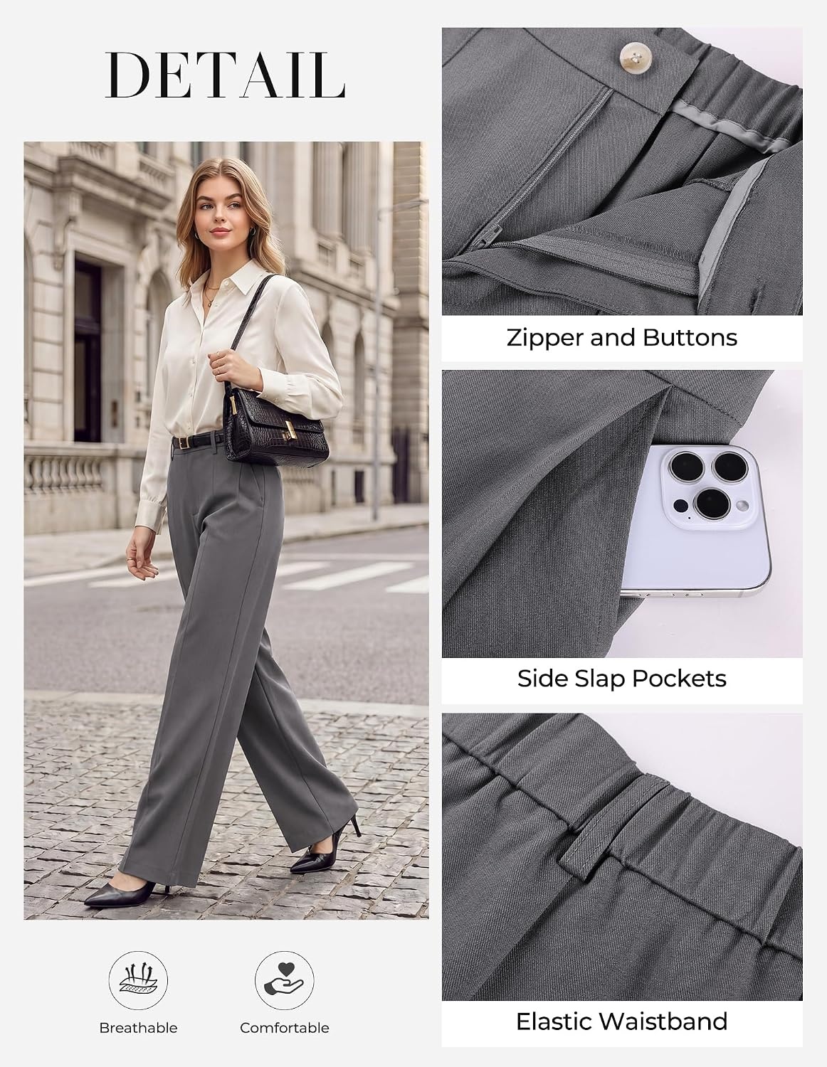 image:imageGRACE KARIN Womens Wide Leg Dress Pants Business Office Work Slacks OutfitGrey