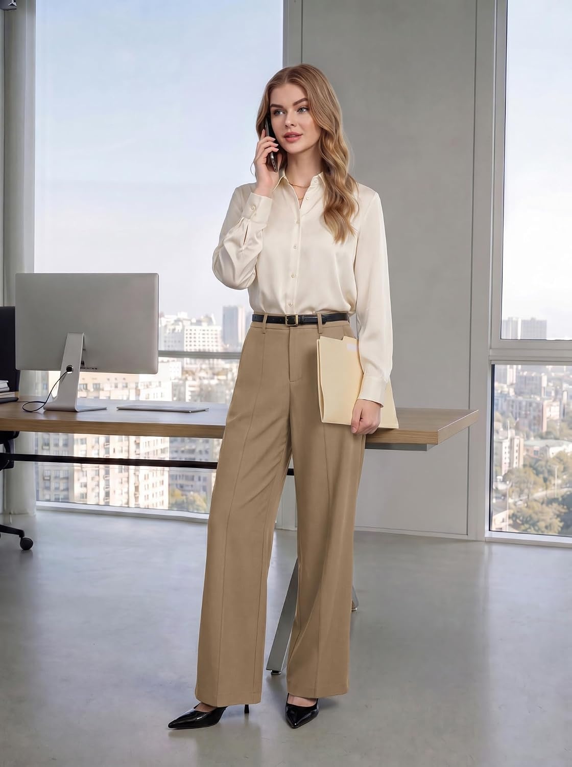 image:imageGRACE KARIN Womens Wide Leg Dress Pants Business Office Work Slacks OutfitKhaki