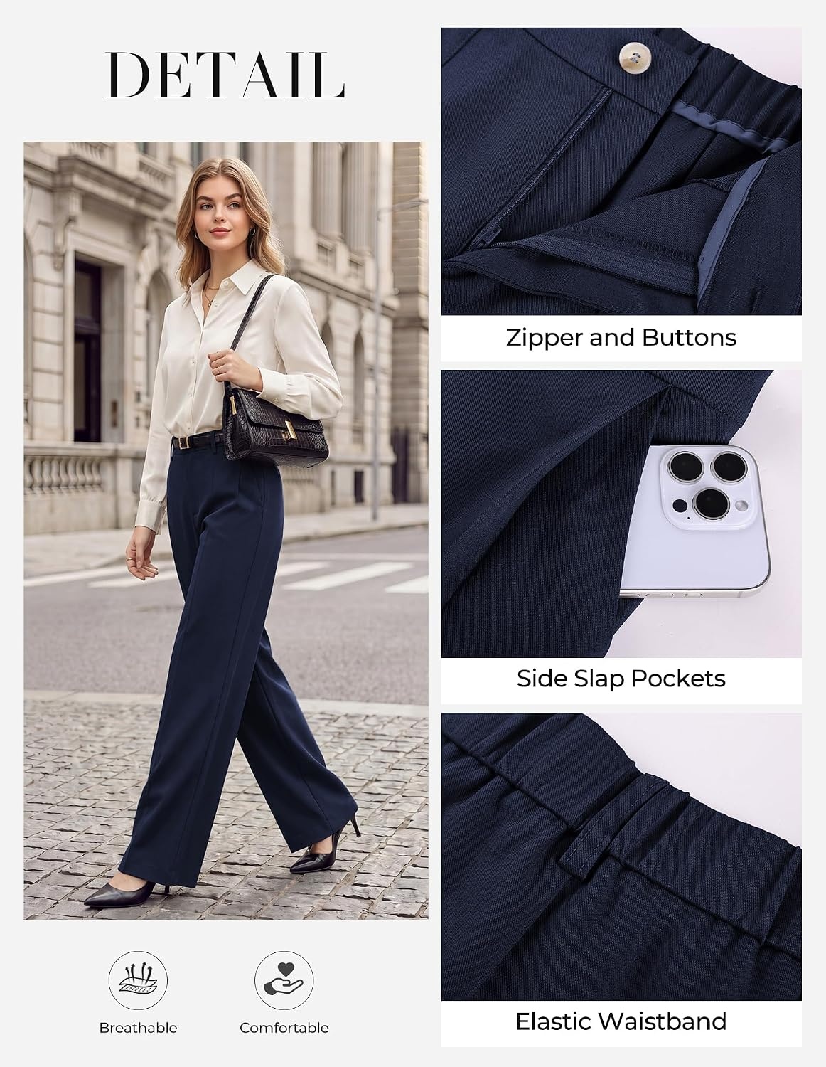 image:imageGRACE KARIN Womens Wide Leg Dress Pants Business Office Work Slacks OutfitNavy Blue
