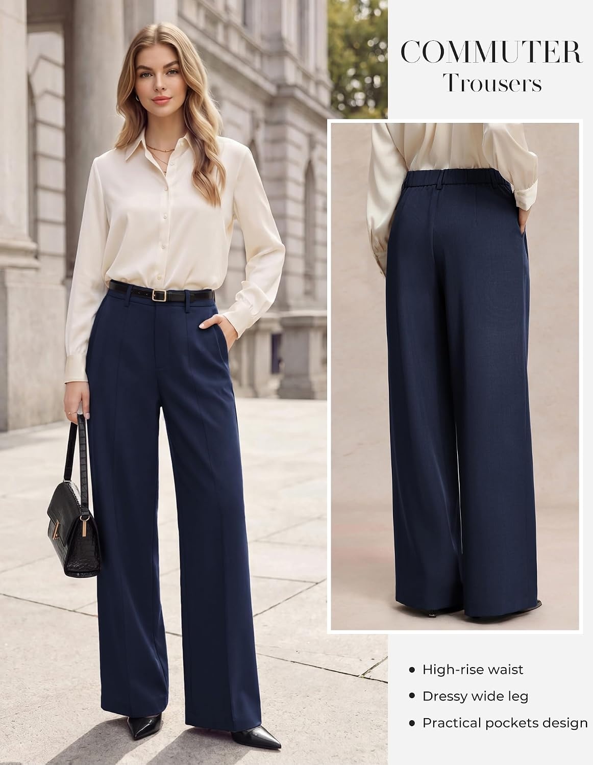 image:imageGRACE KARIN Womens Wide Leg Dress Pants Business Office Work Slacks OutfitNavy Blue