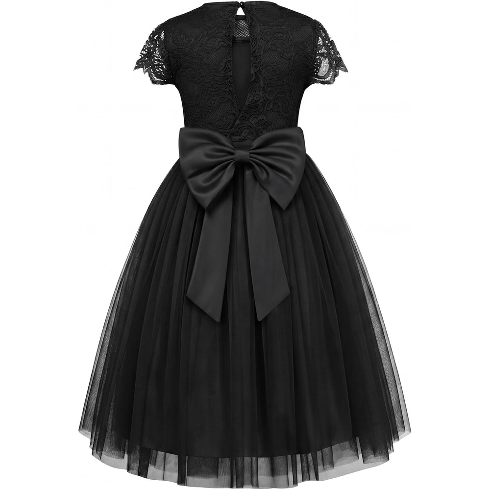 image:imageGRACE KARIN Flower Girl Dress Big Bow Kids Lace Tulle Princess Wedding GownBlack Long