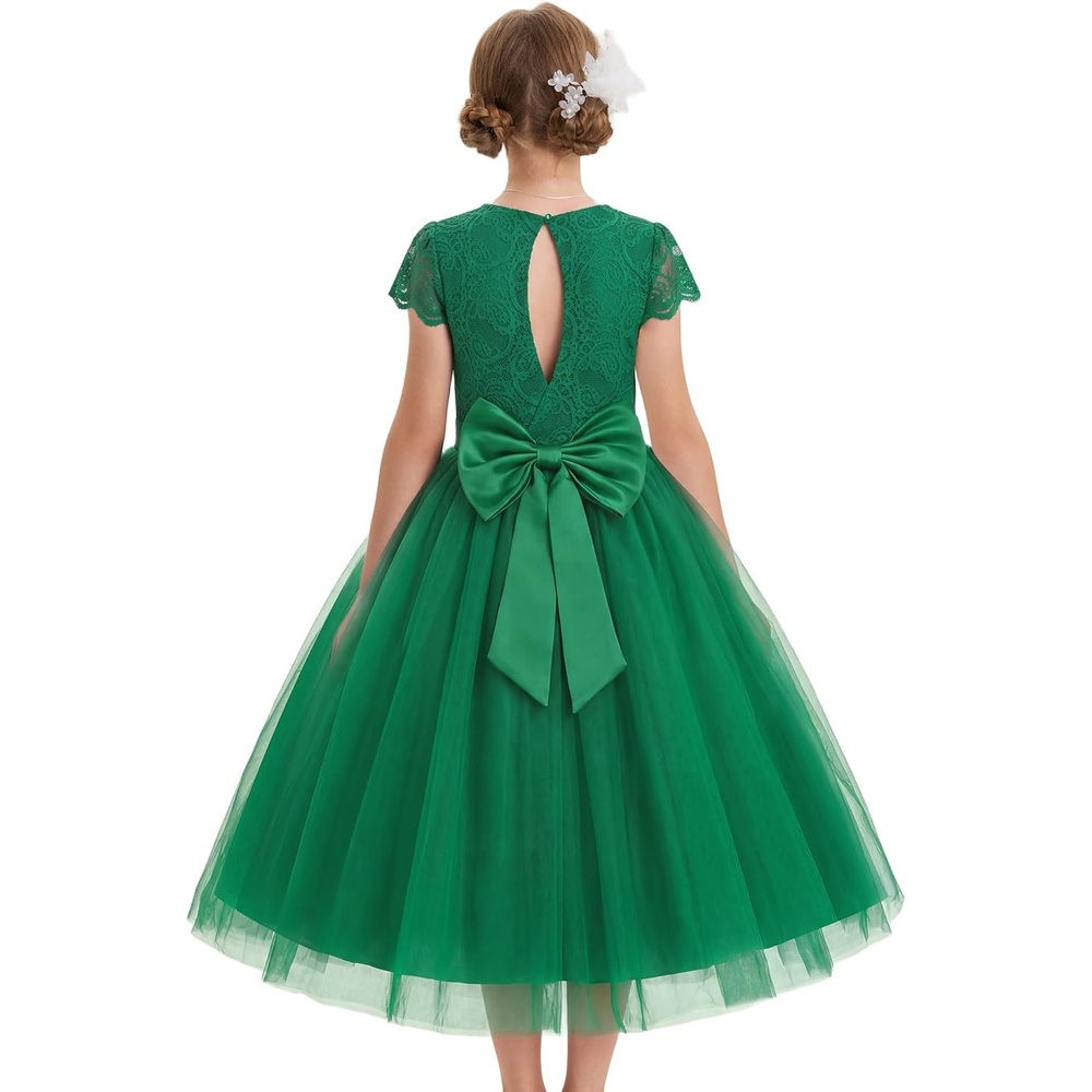 image:imageGRACE KARIN Flower Girl Dress Big Bow Kids Lace Tulle Princess Wedding GownDark Green Long