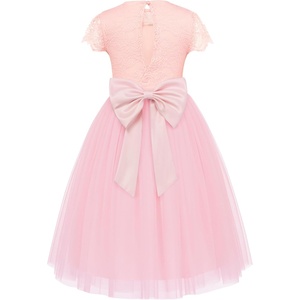 GRACE KARIN Flower Girl Dress Big Bow Kids Lace Tulle Princess Wedding Gown(Blush Pink Long)