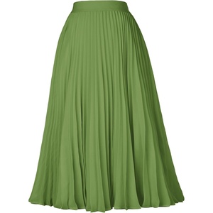 GRACE KARIN Pleated Midi Skirt for Women Chiffon A-Line Outfits(Grass Green)