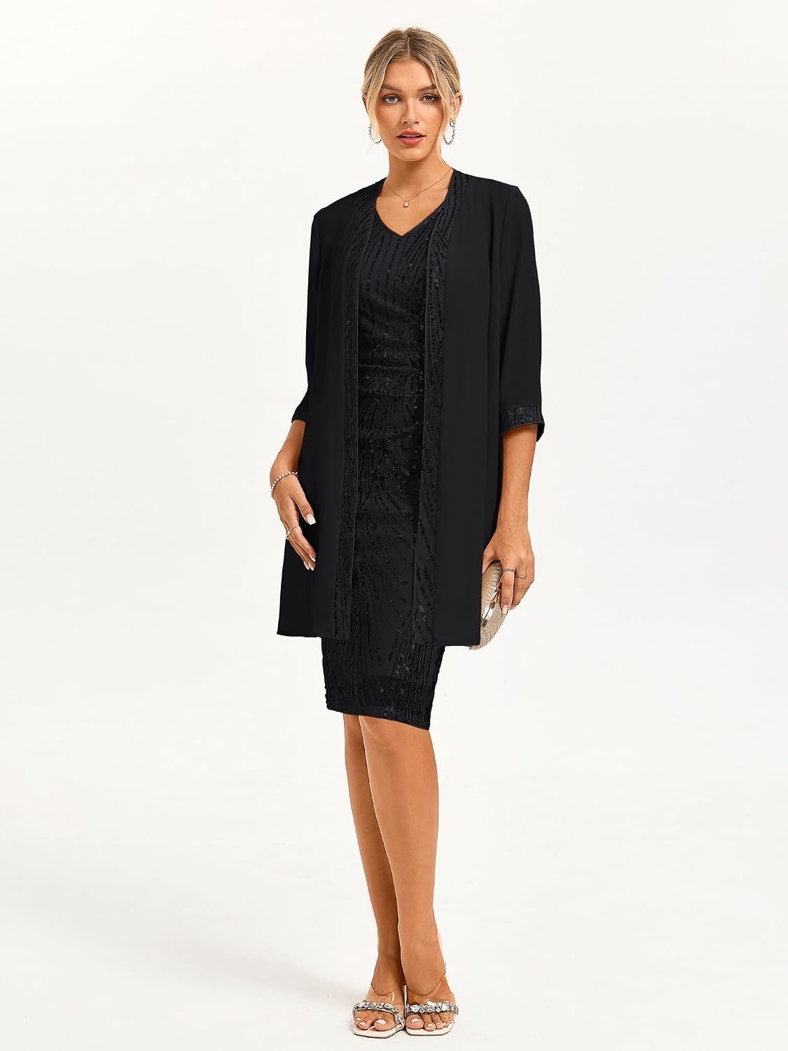 image:imageGRACE KARIN Wedding Guest Dress Two Piece Sequin Mother of Bride DressesBlack