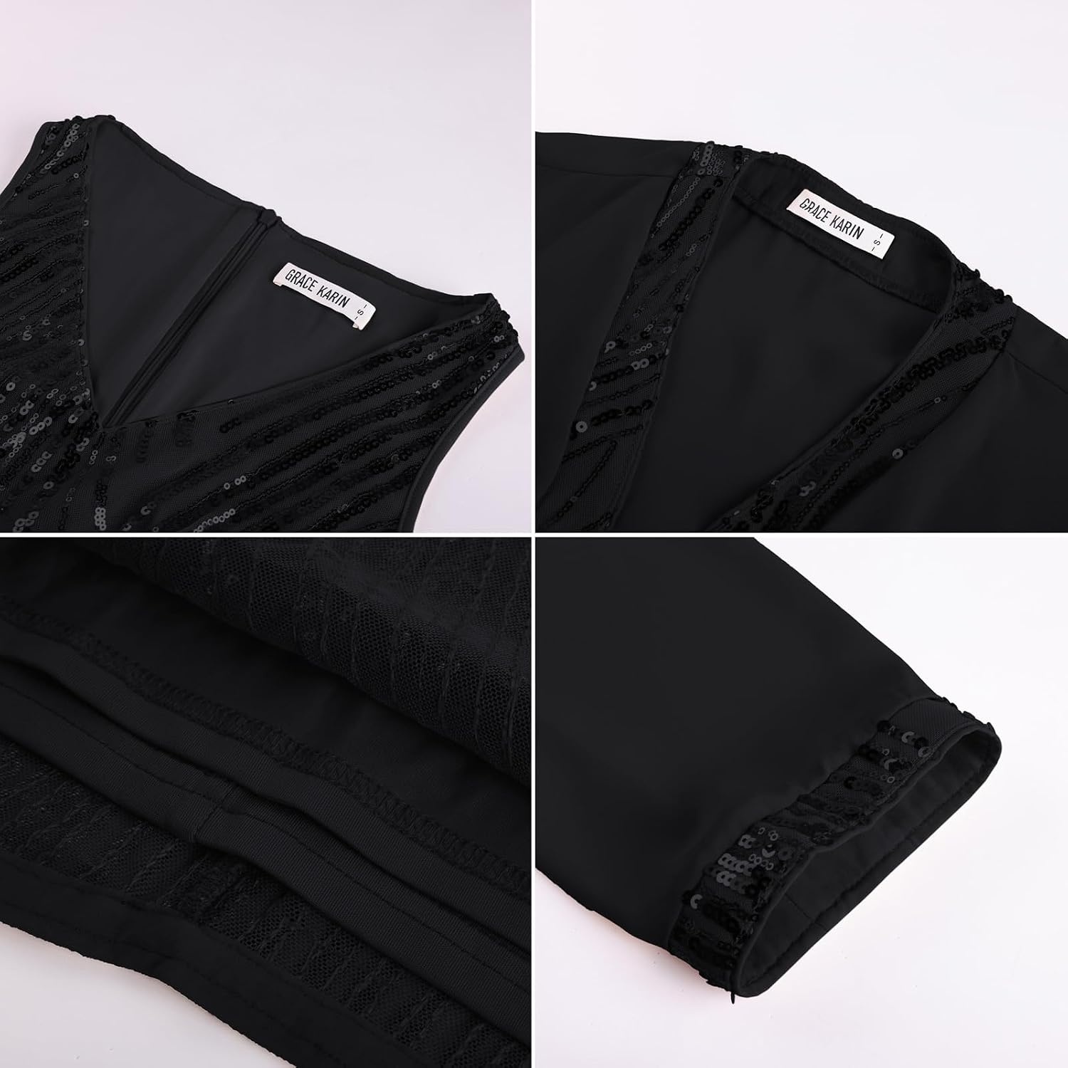 image:imageGRACE KARIN Wedding Guest Dress Two Piece Sequin Mother of Bride DressesBlack