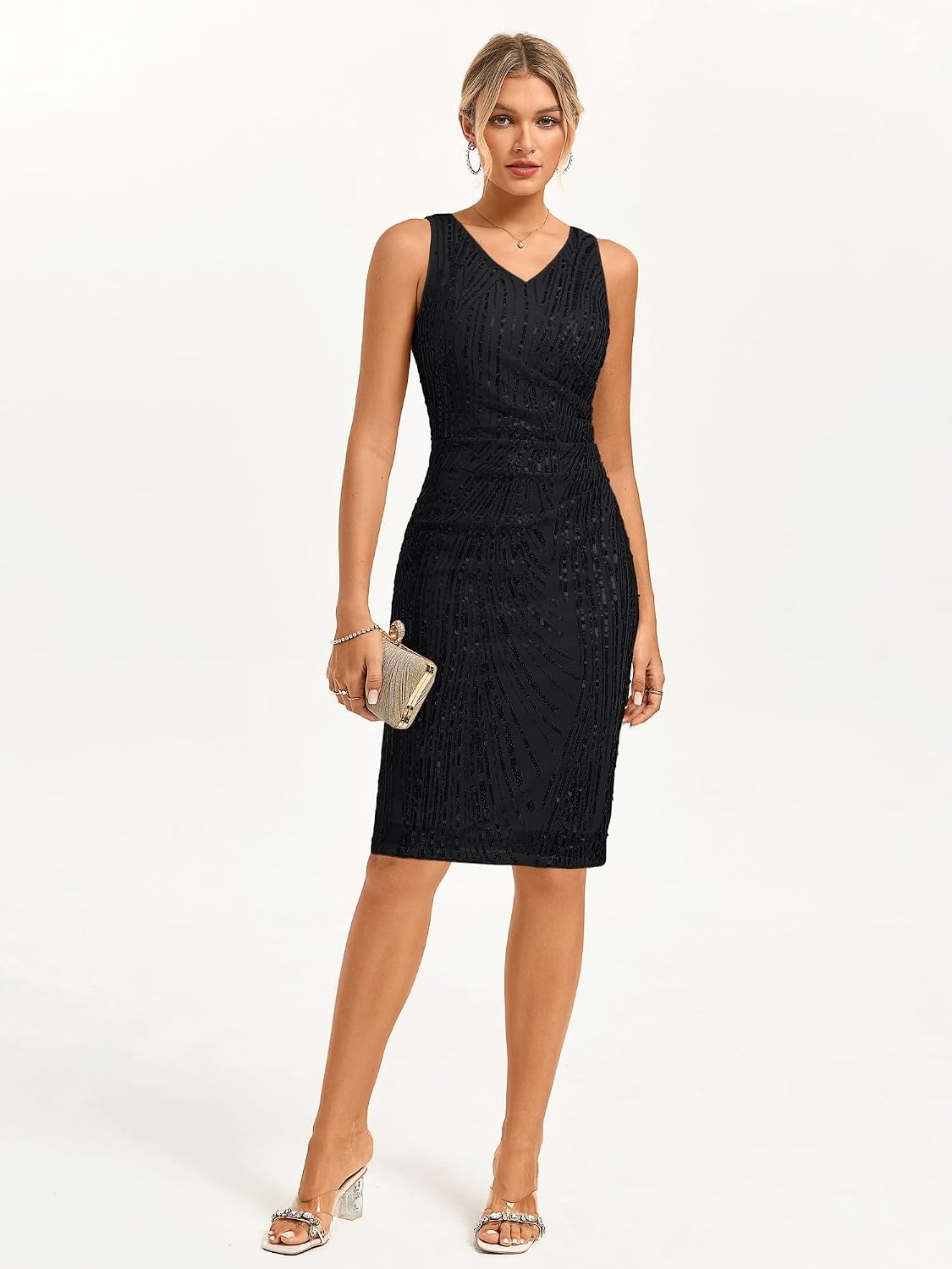 image:imageGRACE KARIN Wedding Guest Dress Two Piece Sequin Mother of Bride DressesBlack