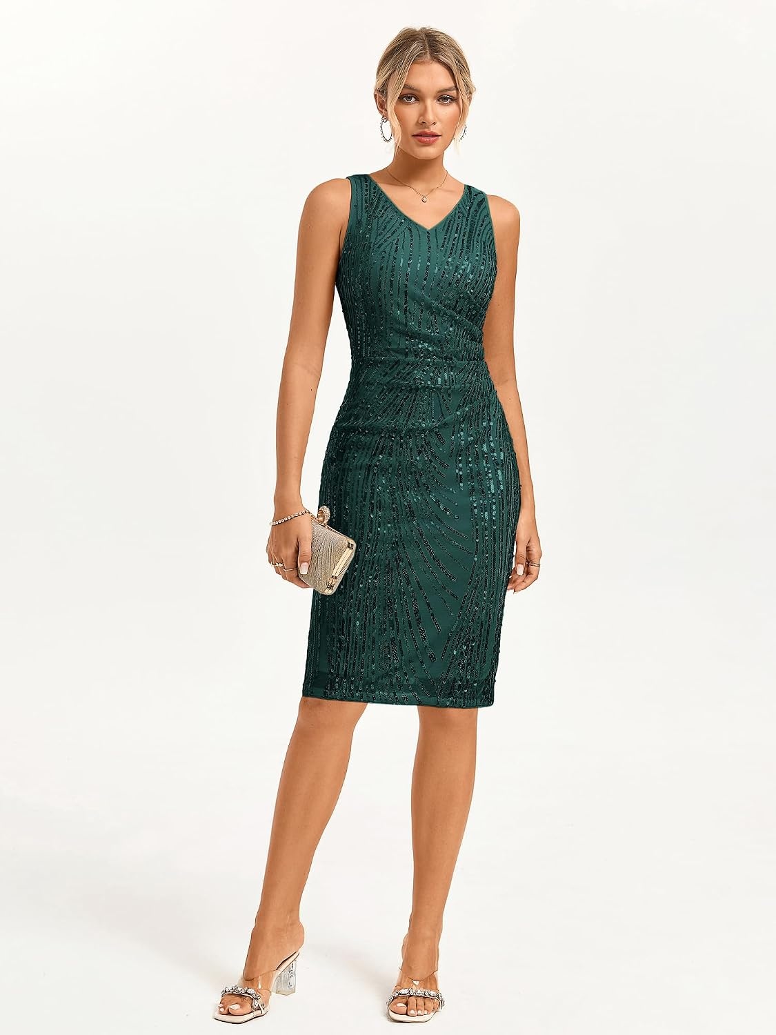 image:imageGRACE KARIN Wedding Guest Dress Two Piece Sequin Mother of Bride DressesDark Green