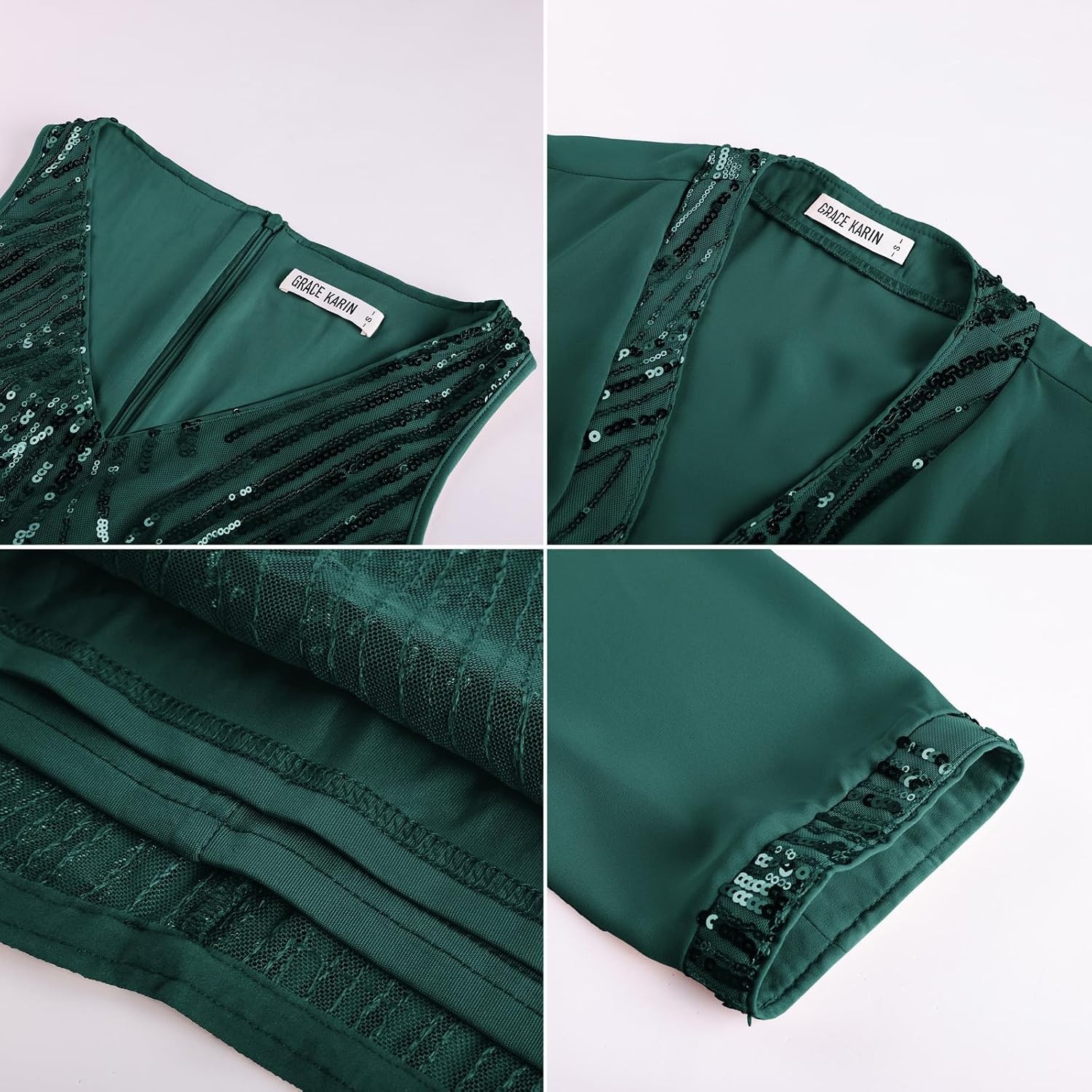 image:imageGRACE KARIN Wedding Guest Dress Two Piece Sequin Mother of Bride DressesDark Green
