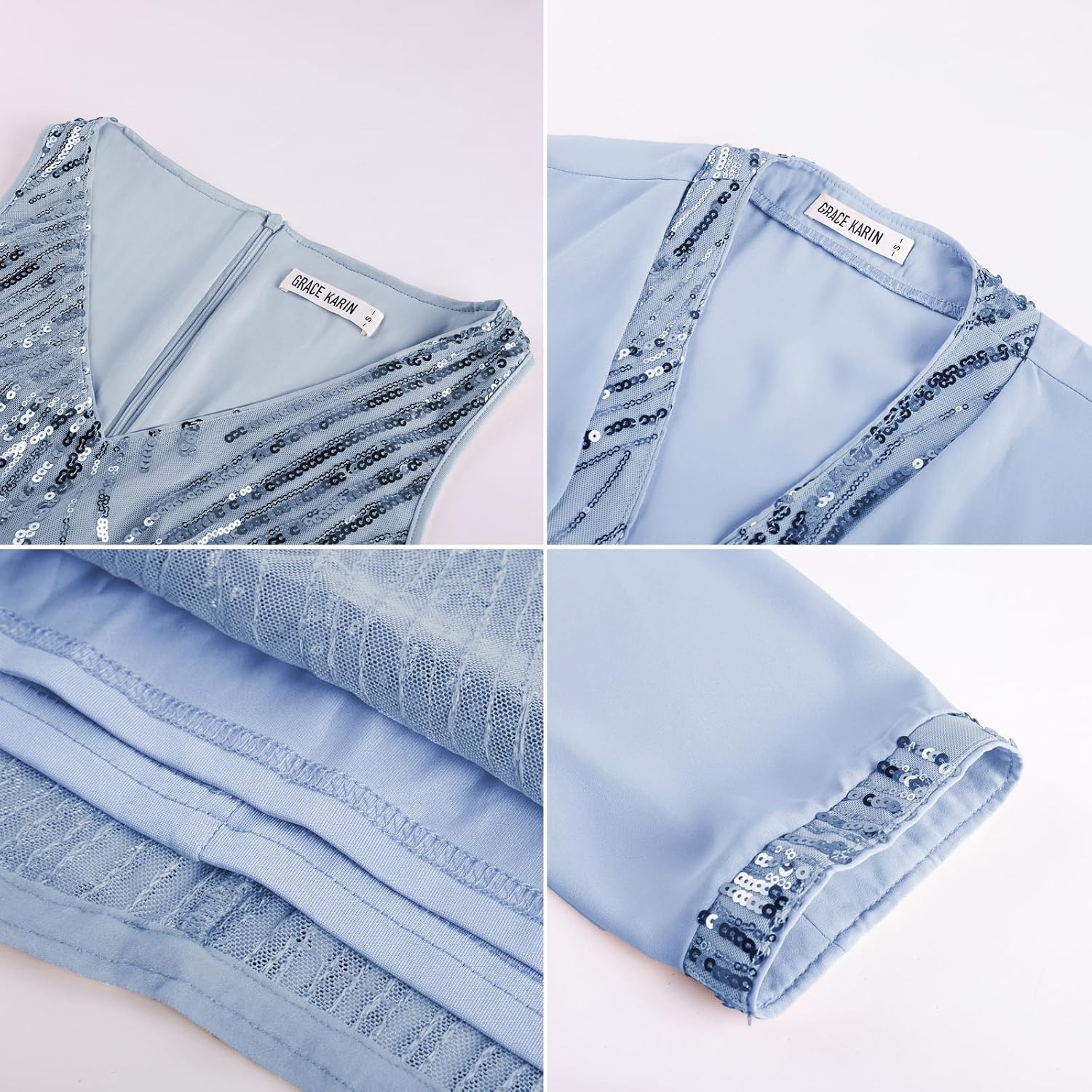 image:imageGRACE KARIN Wedding Guest Dress Two Piece Sequin Mother of Bride DressesGray Blue