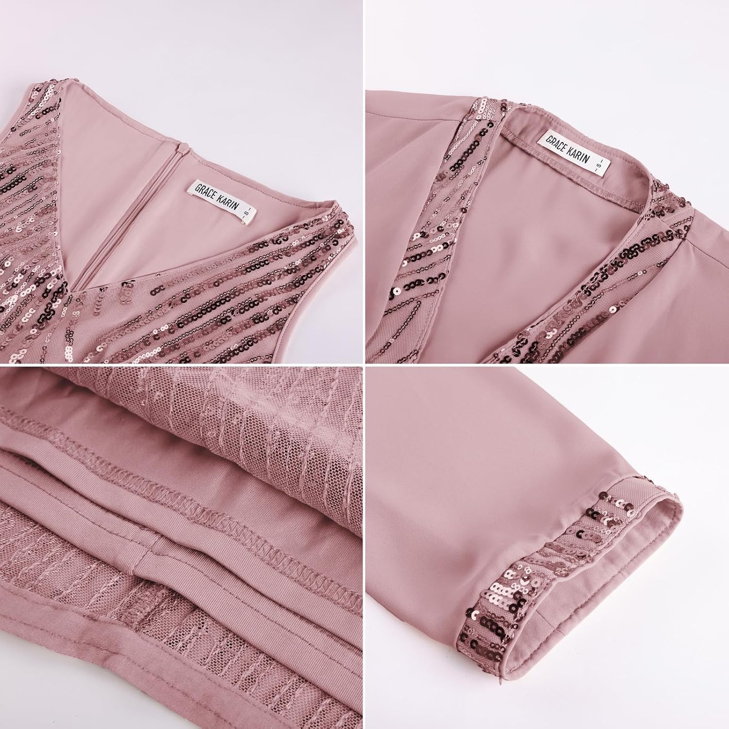 image:imageGRACE KARIN Wedding Guest Dress Two Piece Sequin Mother of Bride DressesGray Pink