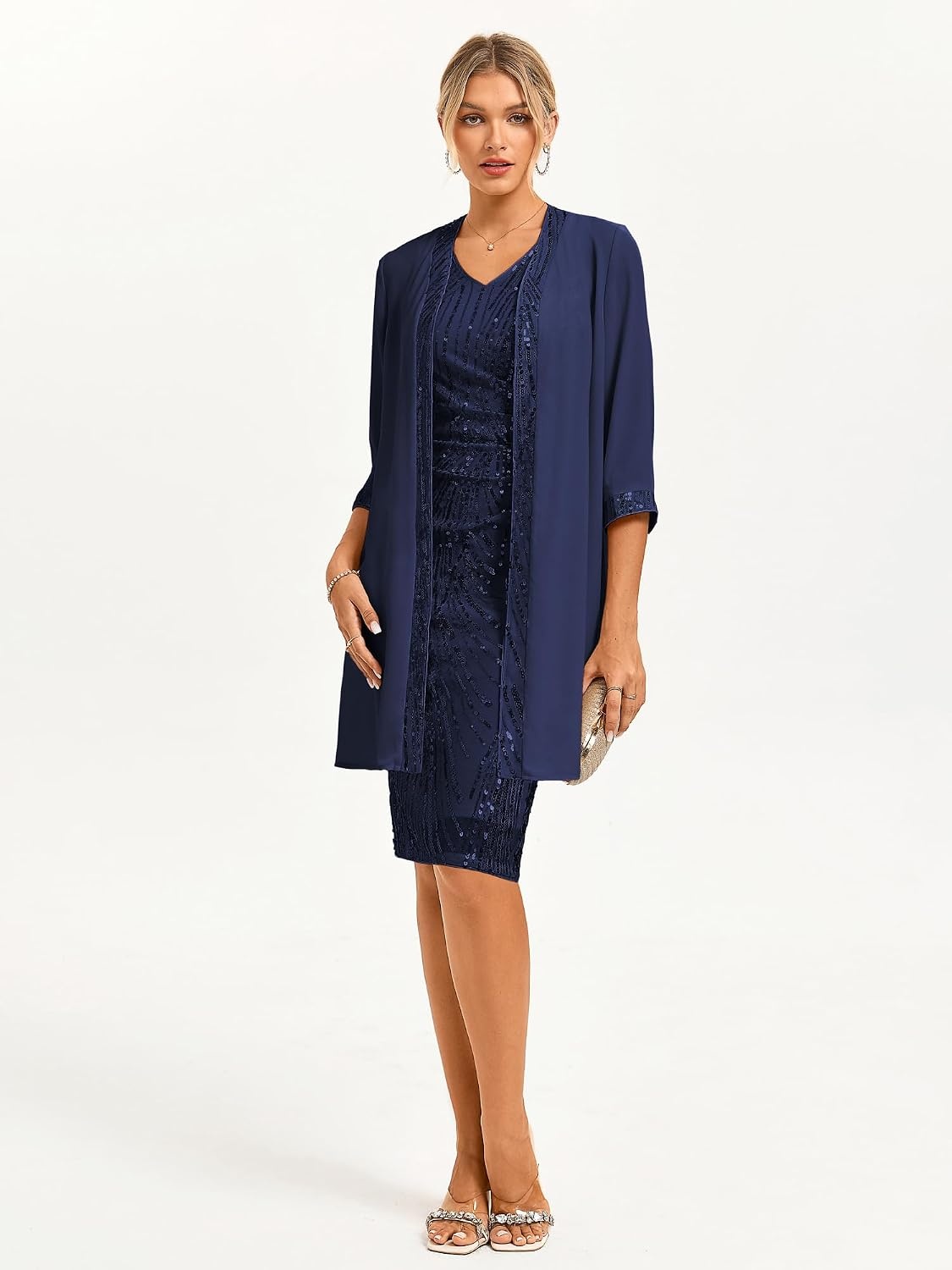 image:imageGRACE KARIN Wedding Guest Dress Two Piece Sequin Mother of Bride DressesNavy Blue