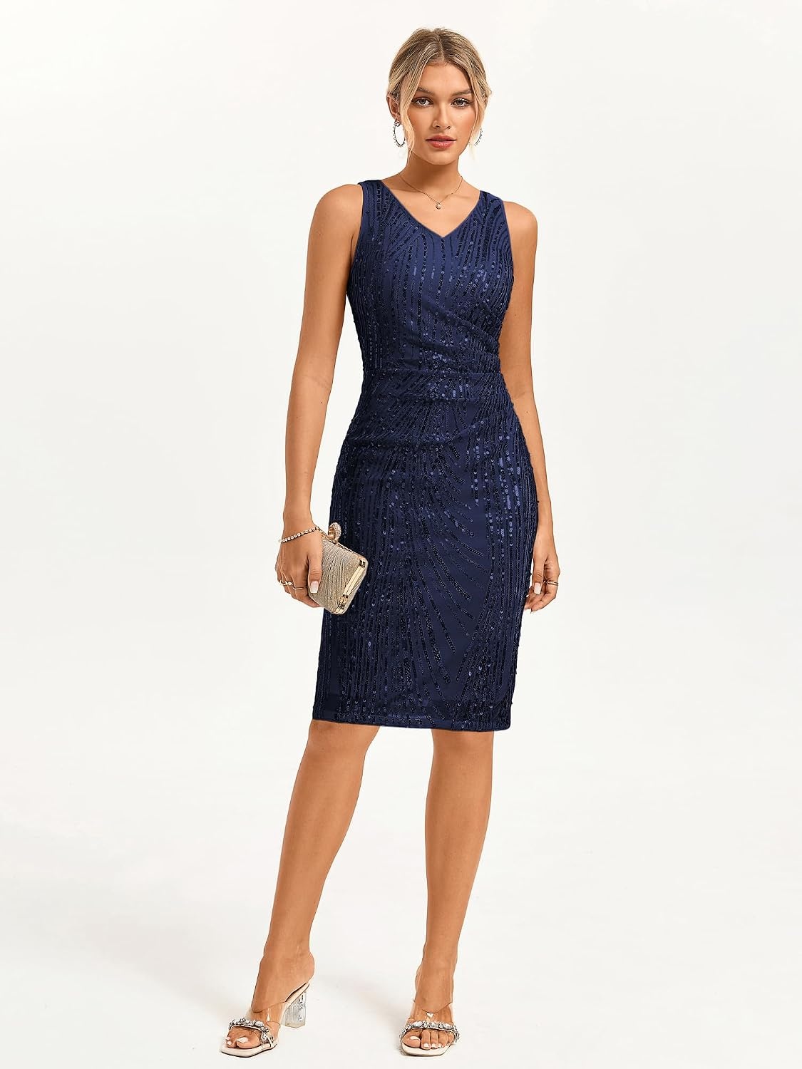 image:imageGRACE KARIN Wedding Guest Dress Two Piece Sequin Mother of Bride DressesNavy Blue