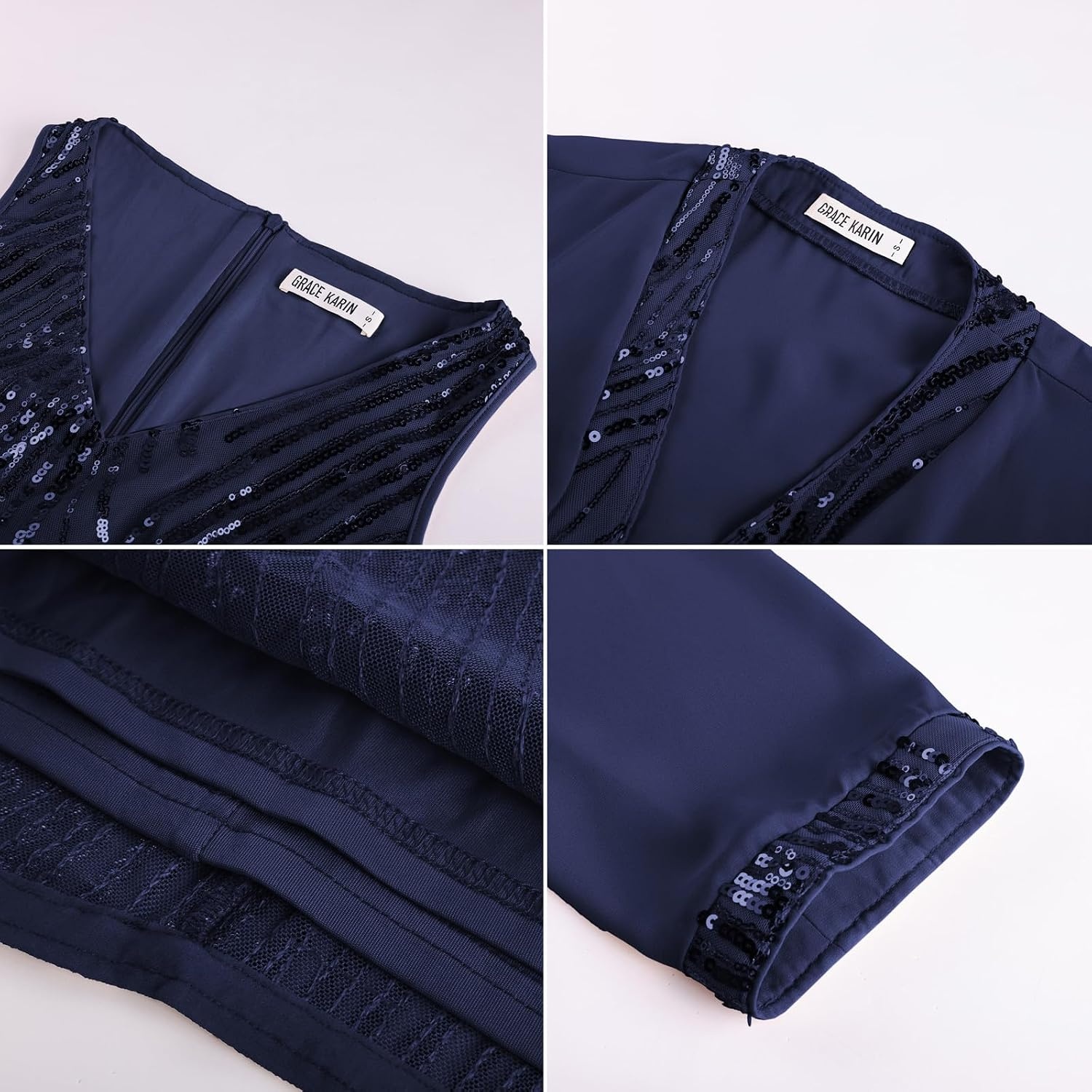 image:imageGRACE KARIN Wedding Guest Dress Two Piece Sequin Mother of Bride DressesNavy Blue
