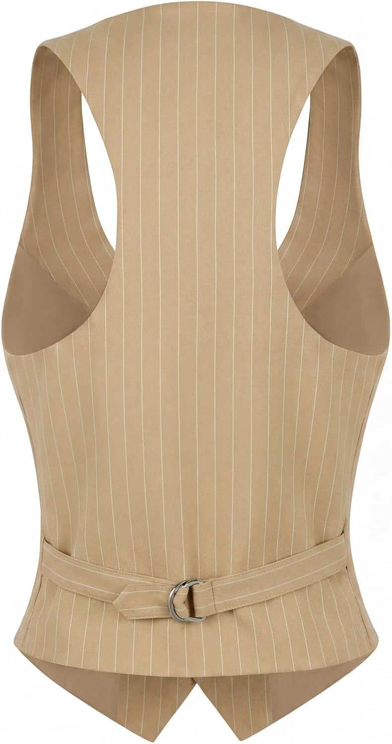 image:imageGRACE KARIN Womens Suit Vest Top Dressy Casual Sleeveless Button Waistcoat Fromal Steampunk Blazer for Work OfficeBeige Striped