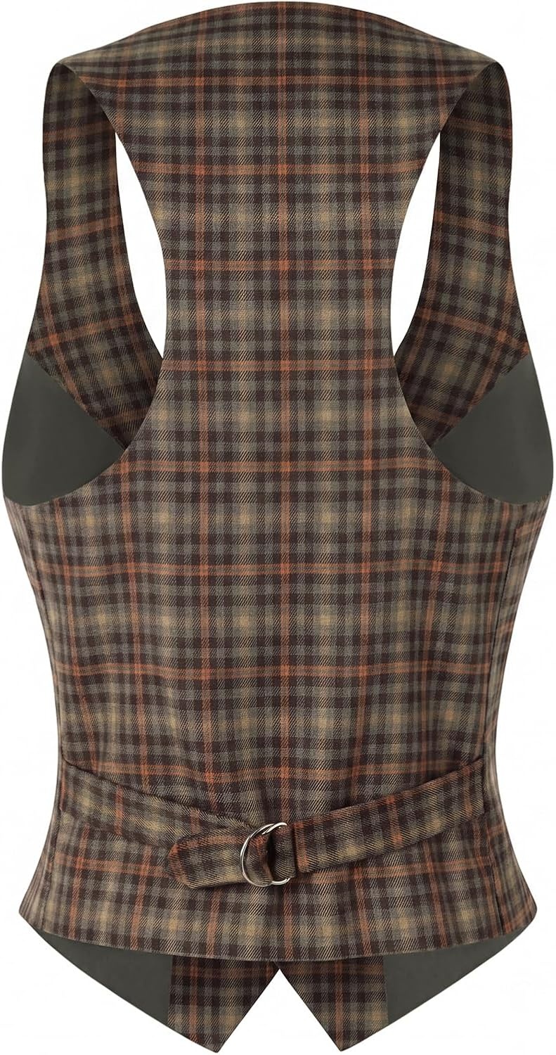 image:imageGRACE KARIN Womens Suit Vest Top Dressy Casual Sleeveless Button Waistcoat Fromal Steampunk Blazer for Work OfficeGray Yellow Plaid