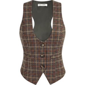 GRACE KARIN Women’s Suit Vest Top, Dressy Casual Sleeveless Button Waistcoat, Fromal Steampunk Blazer for Work Office(Gray Yellow Plaid)
