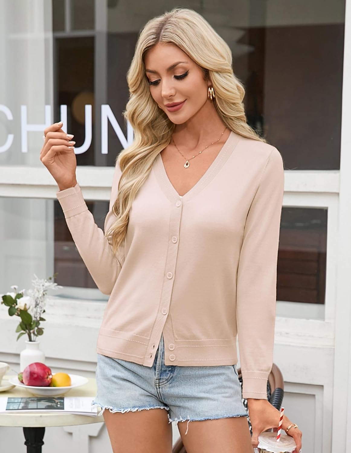 image:imageGRACE KARIN Lightweight Cardigan Sweaters for Women Trendy Fall OutfitsApricot