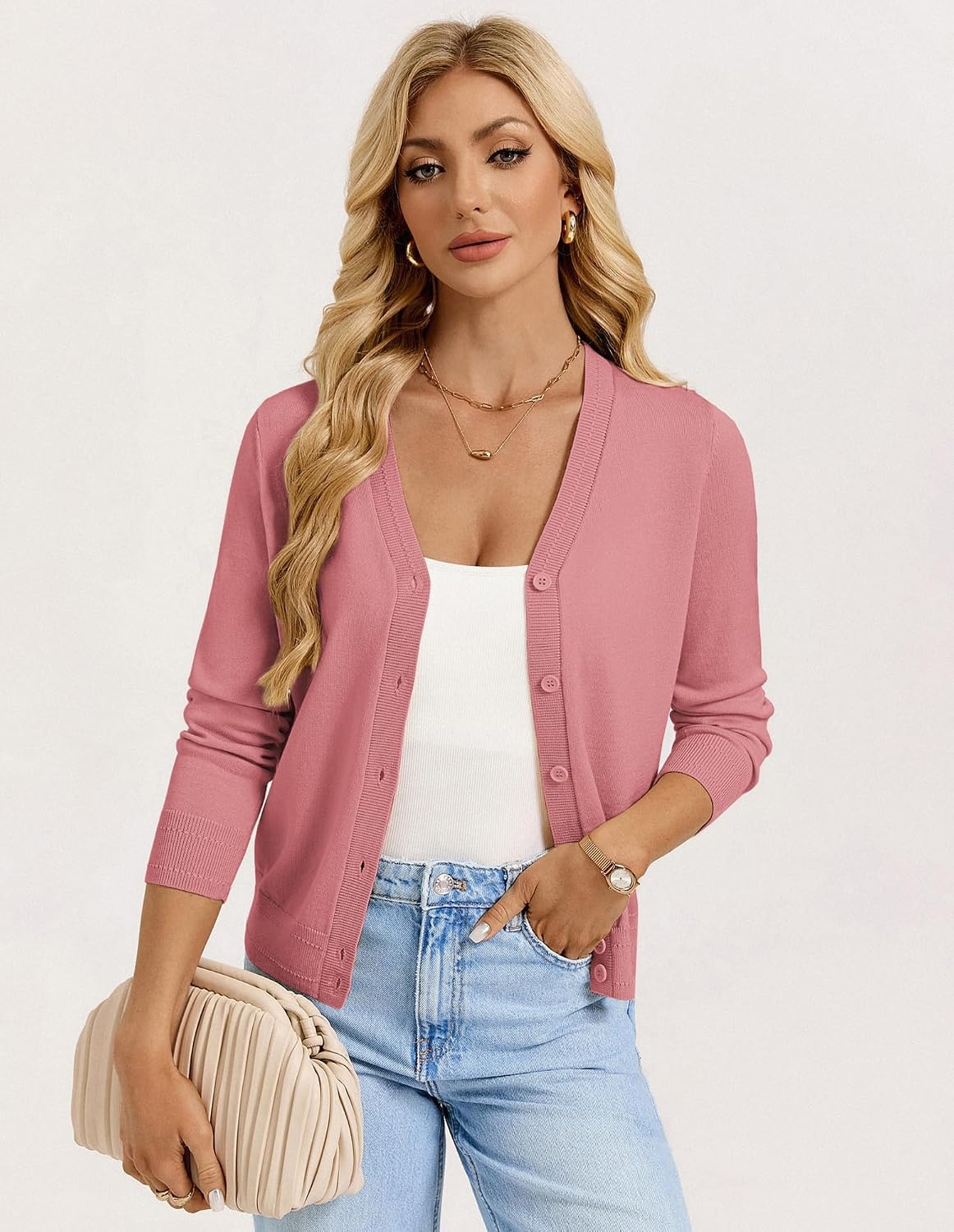 image:imageGRACE KARIN Lightweight Cardigan Sweaters for Women Trendy Fall OutfitsDusty Pink
