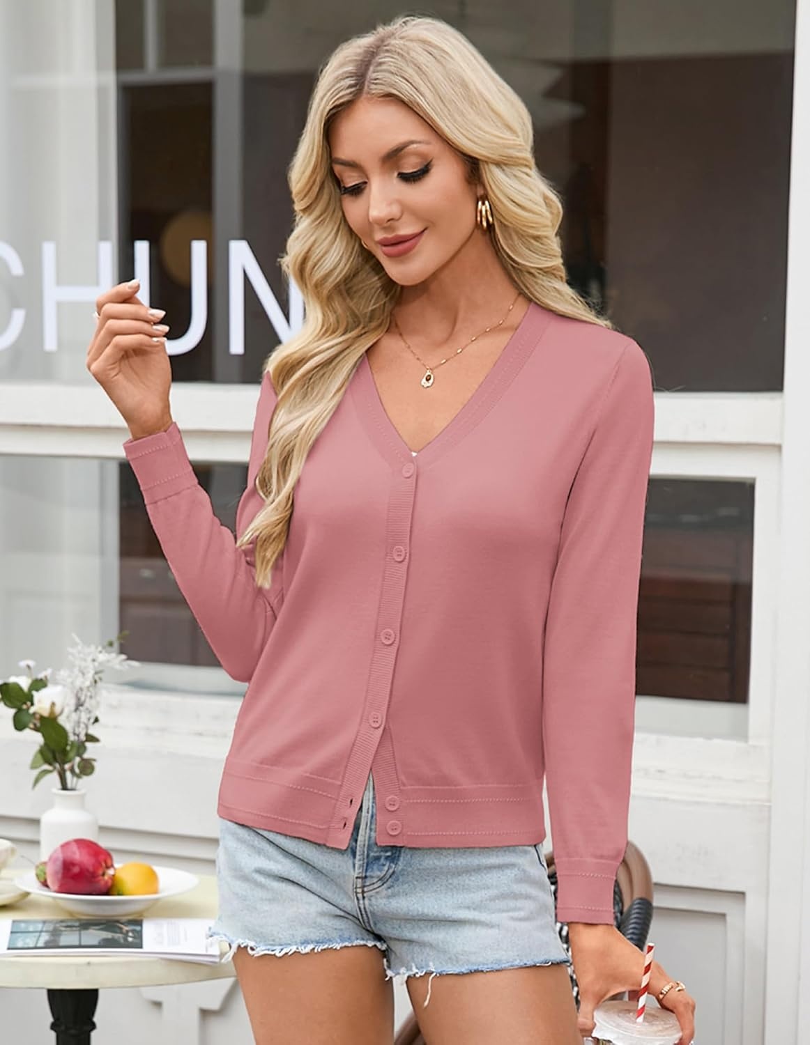 image:imageGRACE KARIN Lightweight Cardigan Sweaters for Women Trendy Fall OutfitsDusty Pink