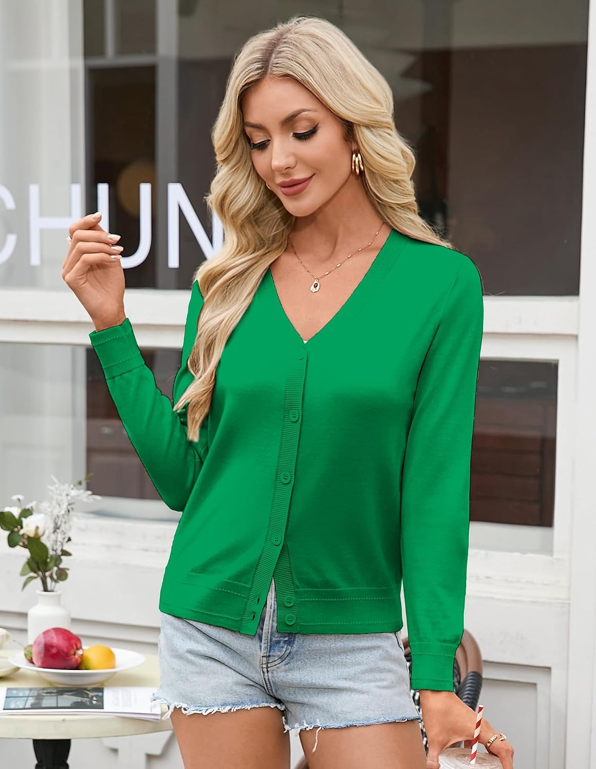 image:imageGRACE KARIN Lightweight Cardigan Sweaters for Women Trendy Fall OutfitsGreen
