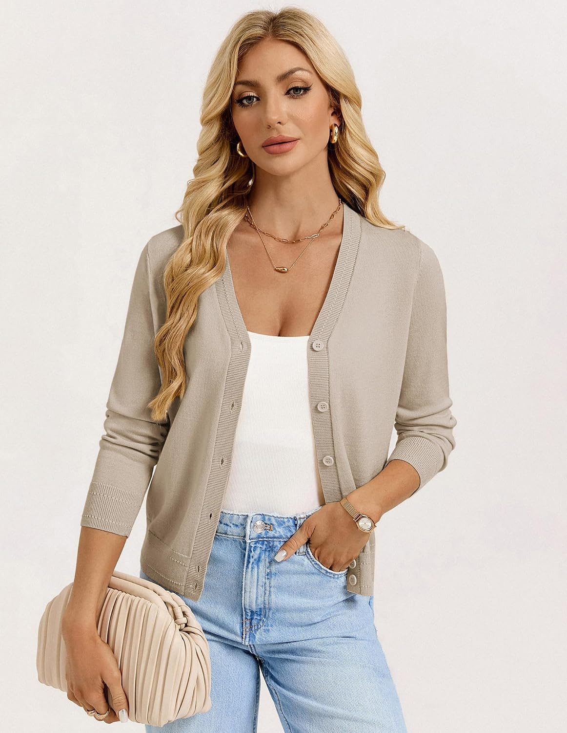 image:imageGRACE KARIN Lightweight Cardigan Sweaters for Women Trendy Fall OutfitsKhaki